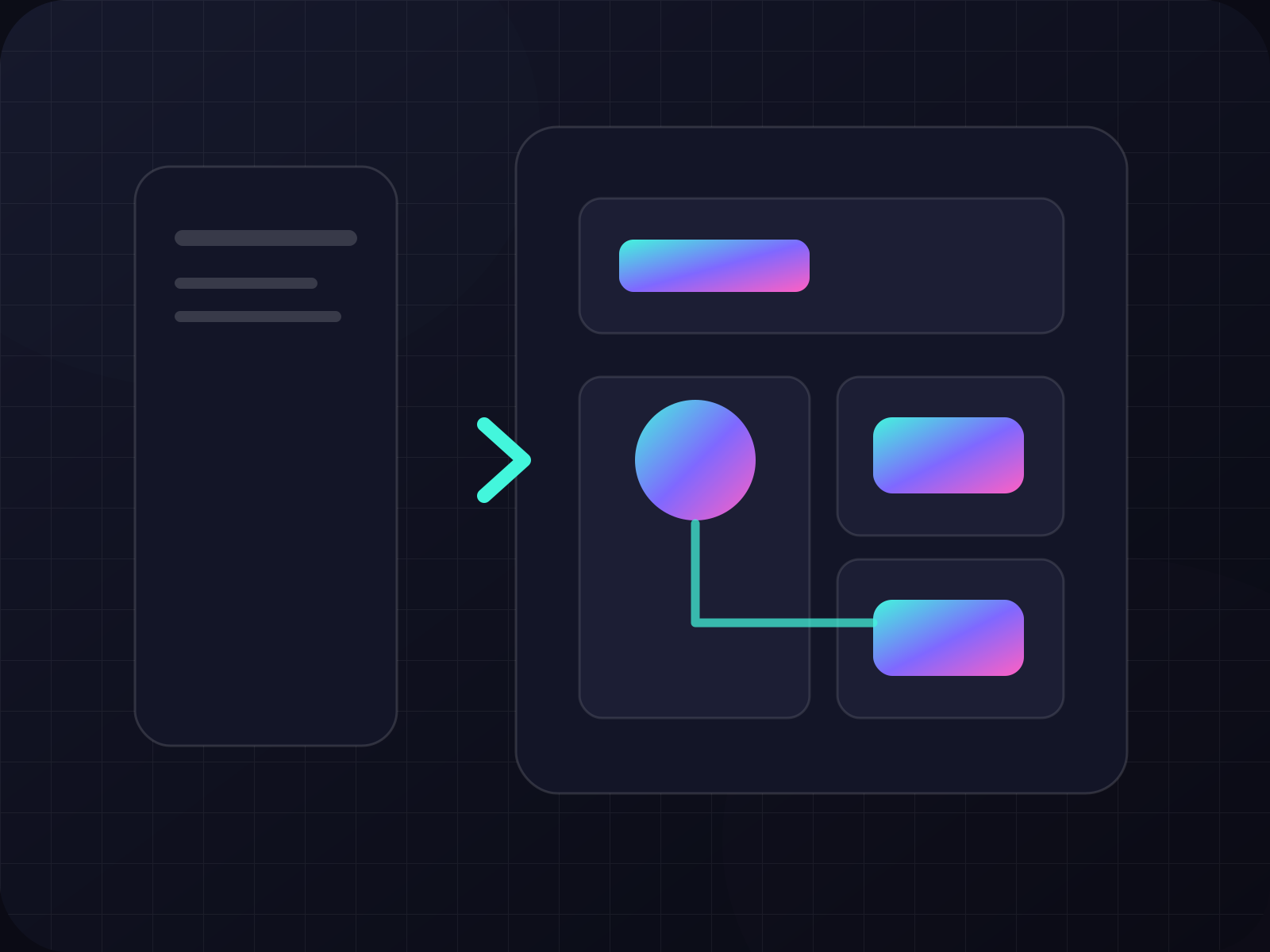 Abstract visualization of a system moving from idea to production