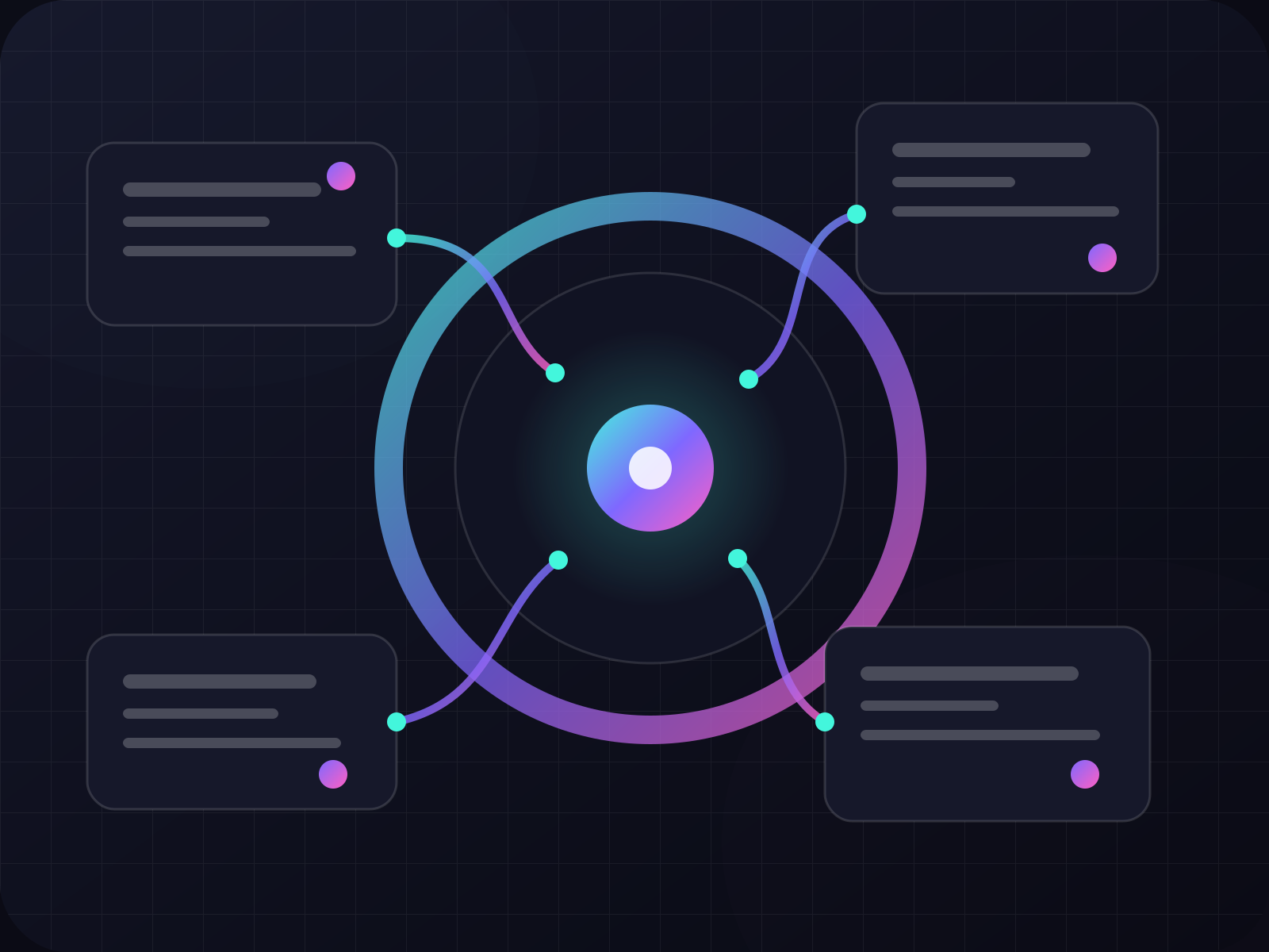 Abstract luminous system of connected AI modules